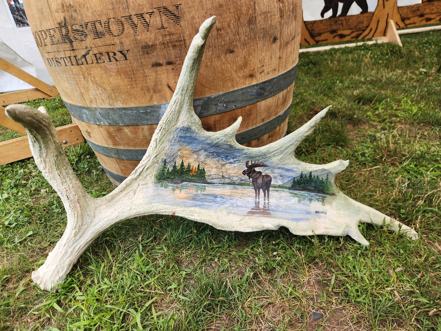 Hand Painted Moose Antler (Moose Scene in Water)